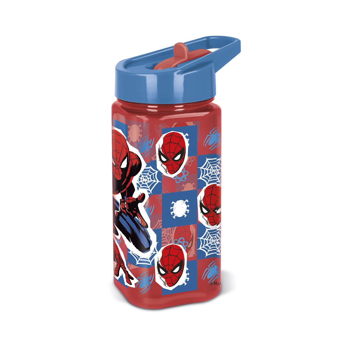 Botella Cuadrada Plástica con Pajita Spiderman 510 ML - AZUL/ROJO 