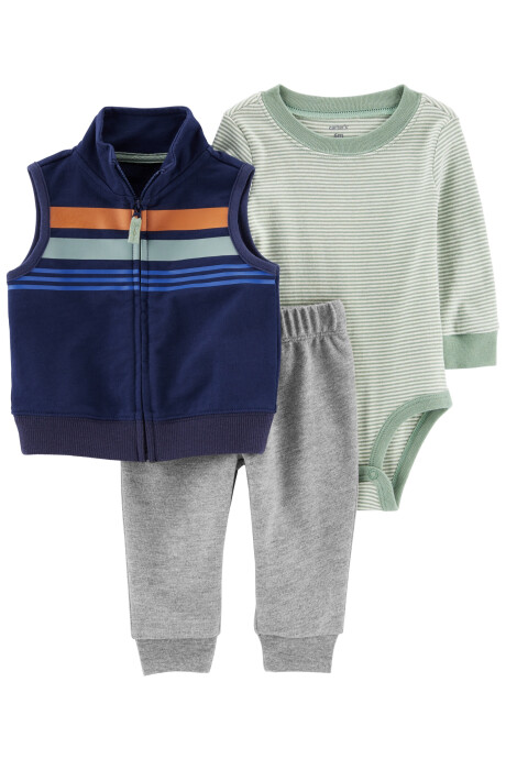 Set tres piezas de algodón, chaleco, pantalón y body Set tres piezas de algodón, chaleco, pantalón y body