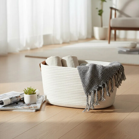 Cesto Canasto de Algodón con Asa Paramount Deco 45x30x22Cm Blanco