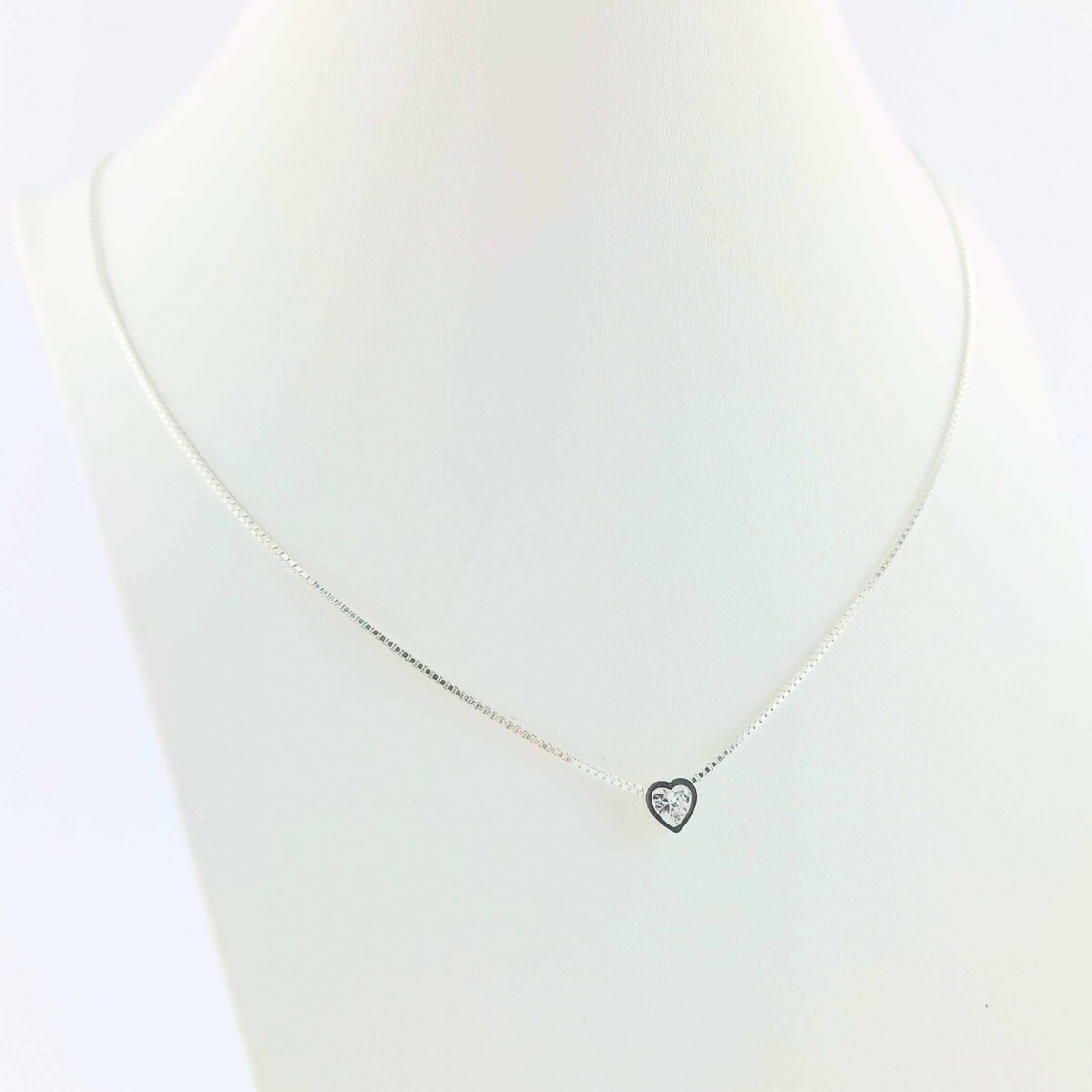 Conjunto de cadena de plata 925 con colgante pasante de circonias, CORAZON. 