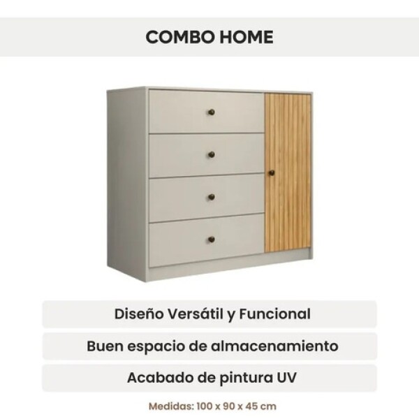 Cómoda Cajonera Guardarropa 4 Cajones 1 Puerta Moderna Miel Blanco 1