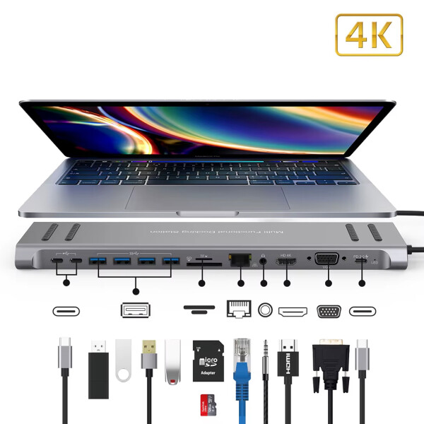 Estación Dock Hub 9199a De Acoplamiento Tipo C 14 En 1 ESTSACION DOCK HUB 9199A USB C 14 EN 1