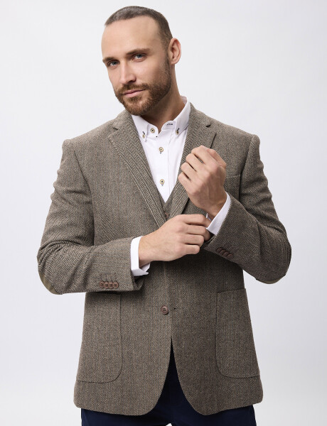 Blazer tweed con coderas marron