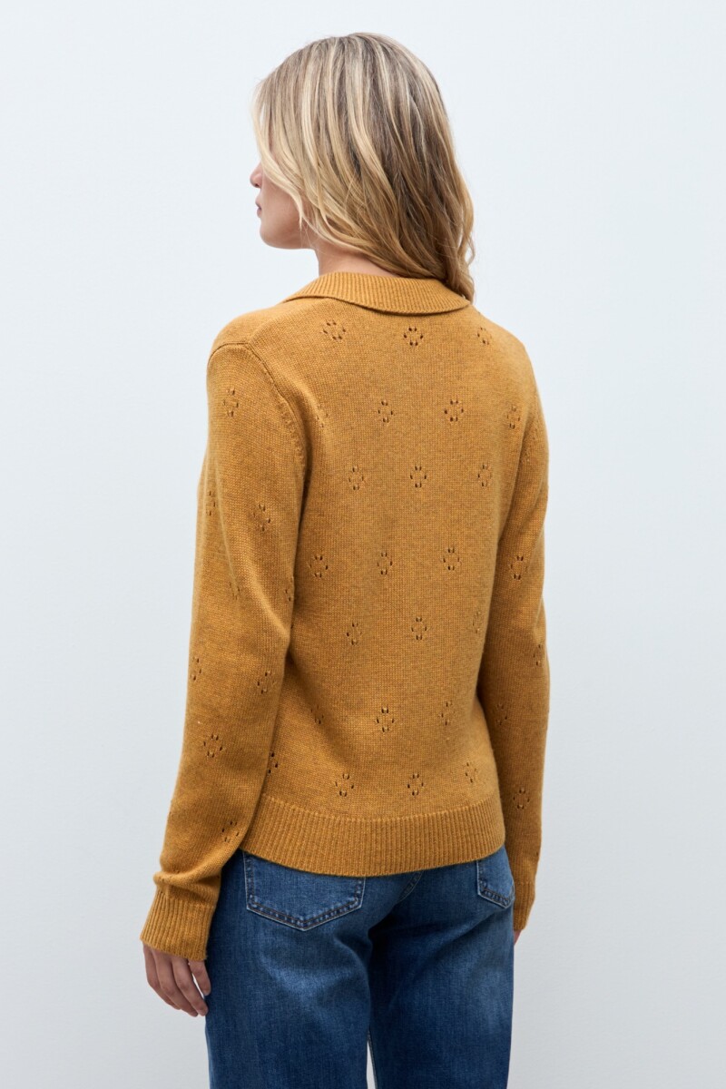 Cardigan calado ocre melange