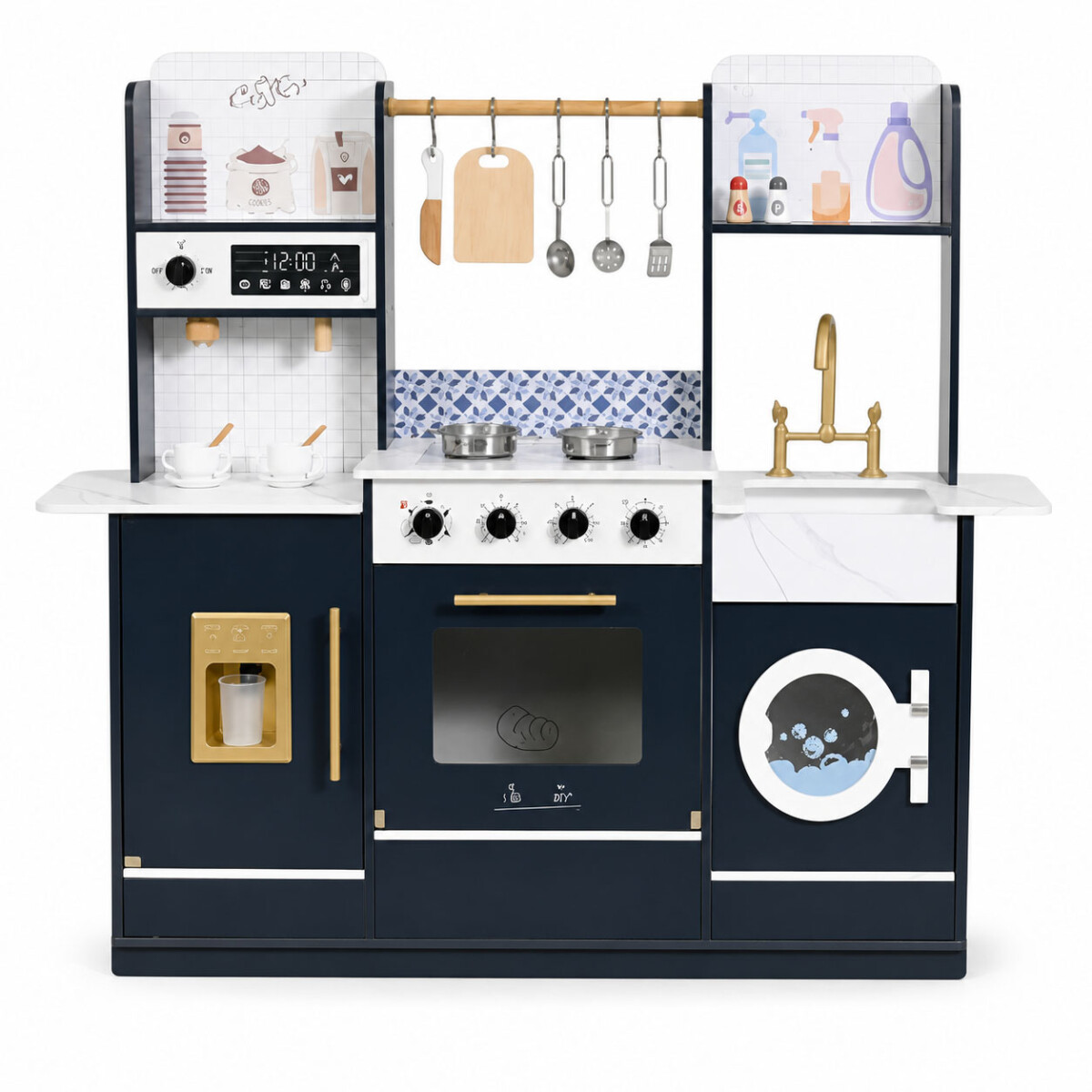 Cocina Infantil De Madera Premium Con Accesorios - Azul Oscuro 