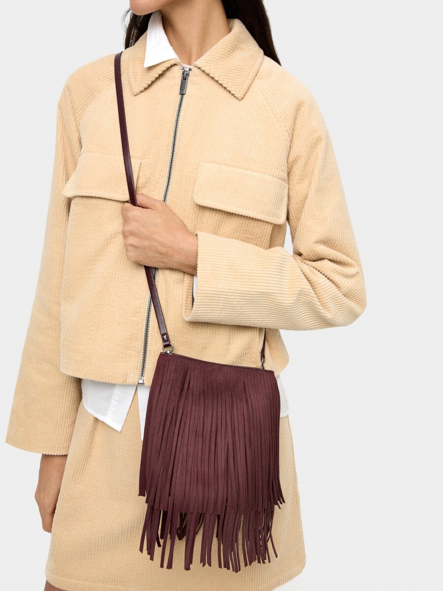 Bolso Bombonera Con Flecos Largos burdeos