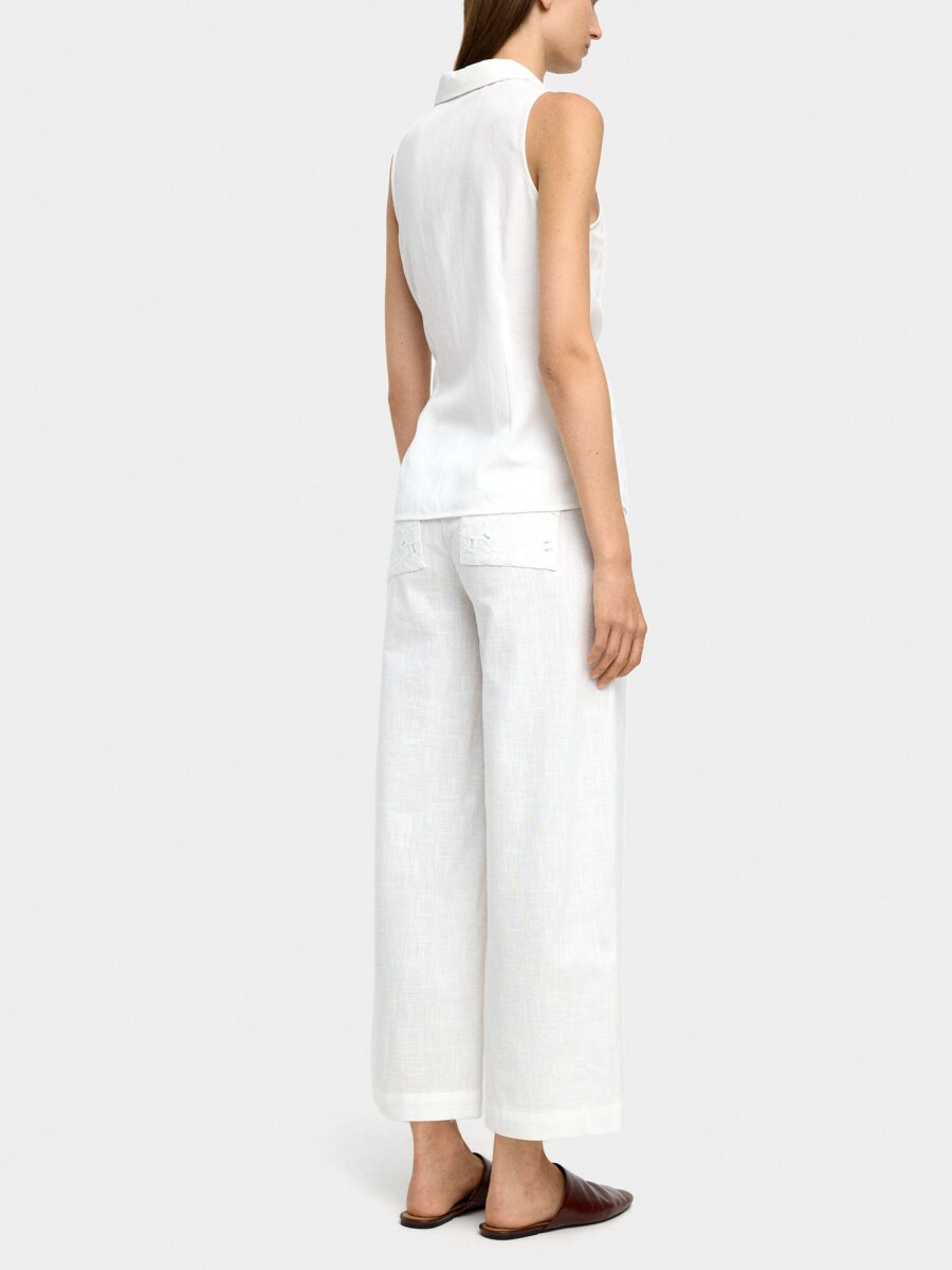 Pantalón Con Bordado 100% Algodón blanco