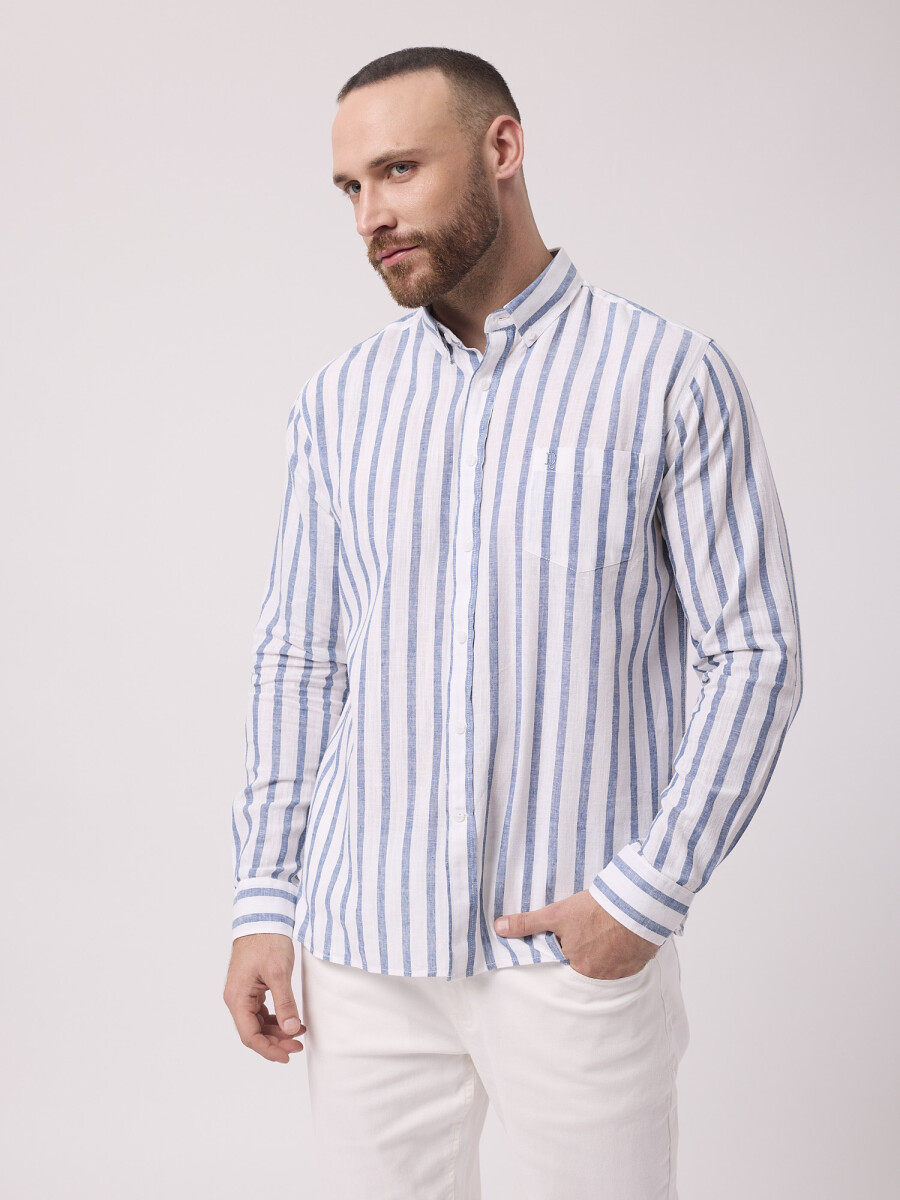 Camisa m/l rayada - azul 