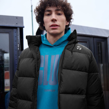 Campera Camperón Parka Hombre Puffer Topper C/Cap Negro