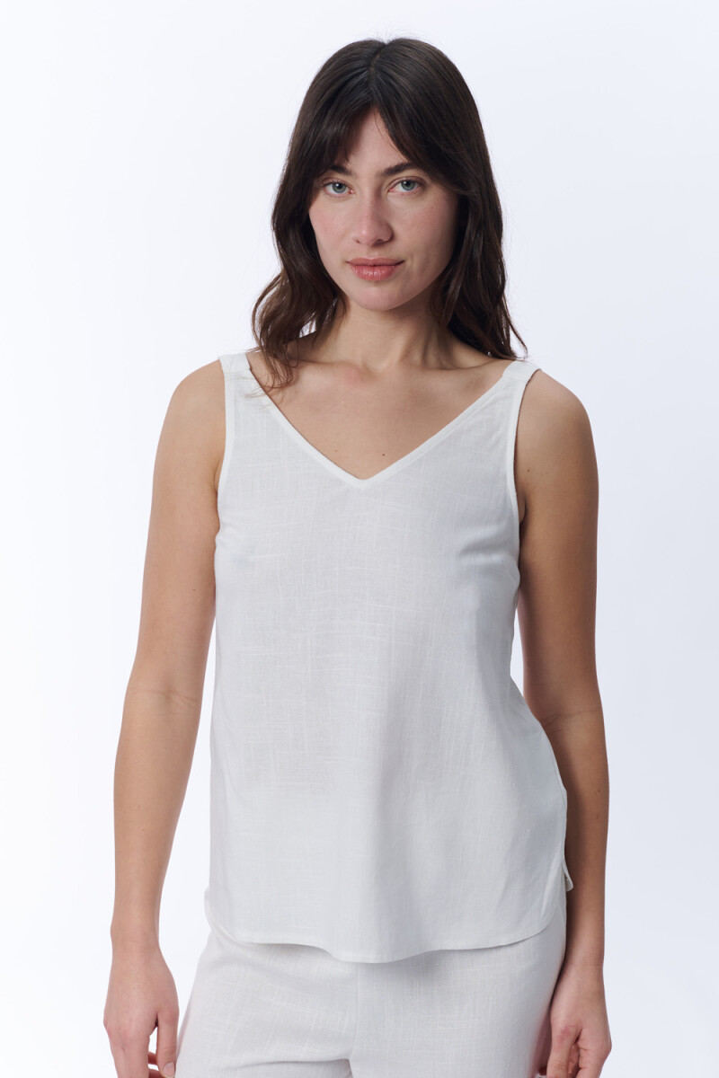 Top con lino - Blanco 