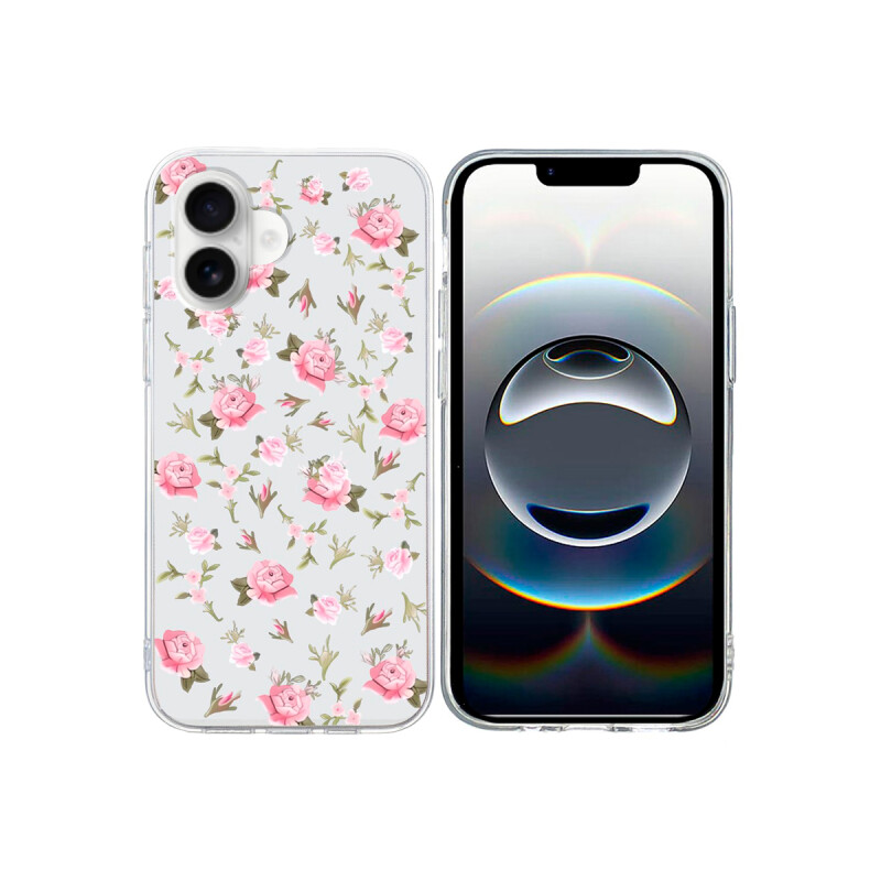 Protector para iPhone 17 transparente diseño flores rosa Protector Para Iphone 17 Transparente Diseño Flores Rosa