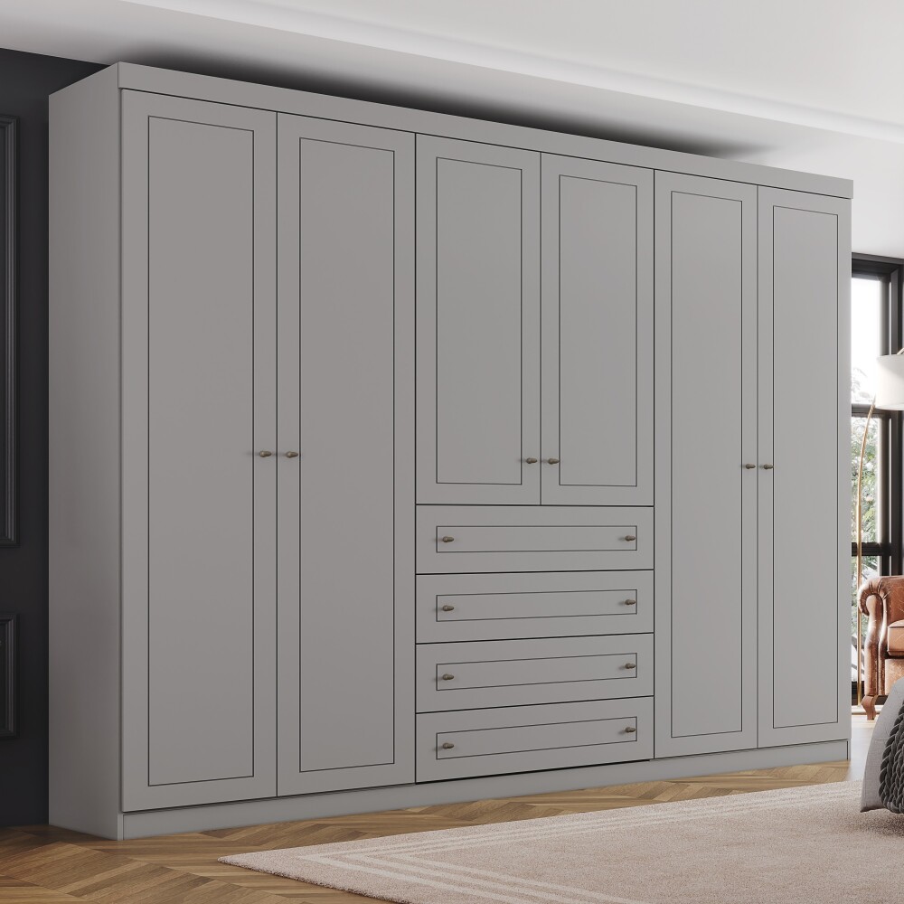 ROPERO AMERICANO GRIS 6 PUERTAS 4 CAJONES GUARDARROPA CLOSET ARMARIO PUERTAS 100% MDF ROPERO AMERICANO GRIS 6 PUERTAS 4 CAJONES GUARDARROPA CLOSET ARMARIO PUERTAS 100% MDF