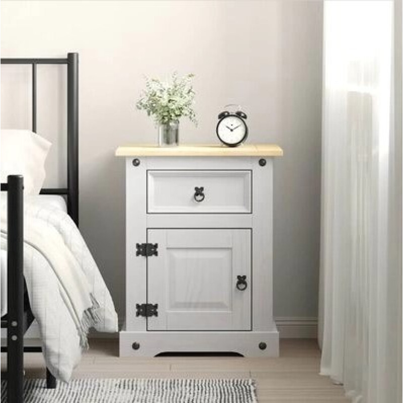 Mesa de Luz Grande Estilo Mexicano 1 Puerta 1 Cajon BLANCO y CERA NATURAL Mesa de Luz Grande Estilo Mexicano 1 Puerta 1 Cajon BLANCO y CERA NATURAL