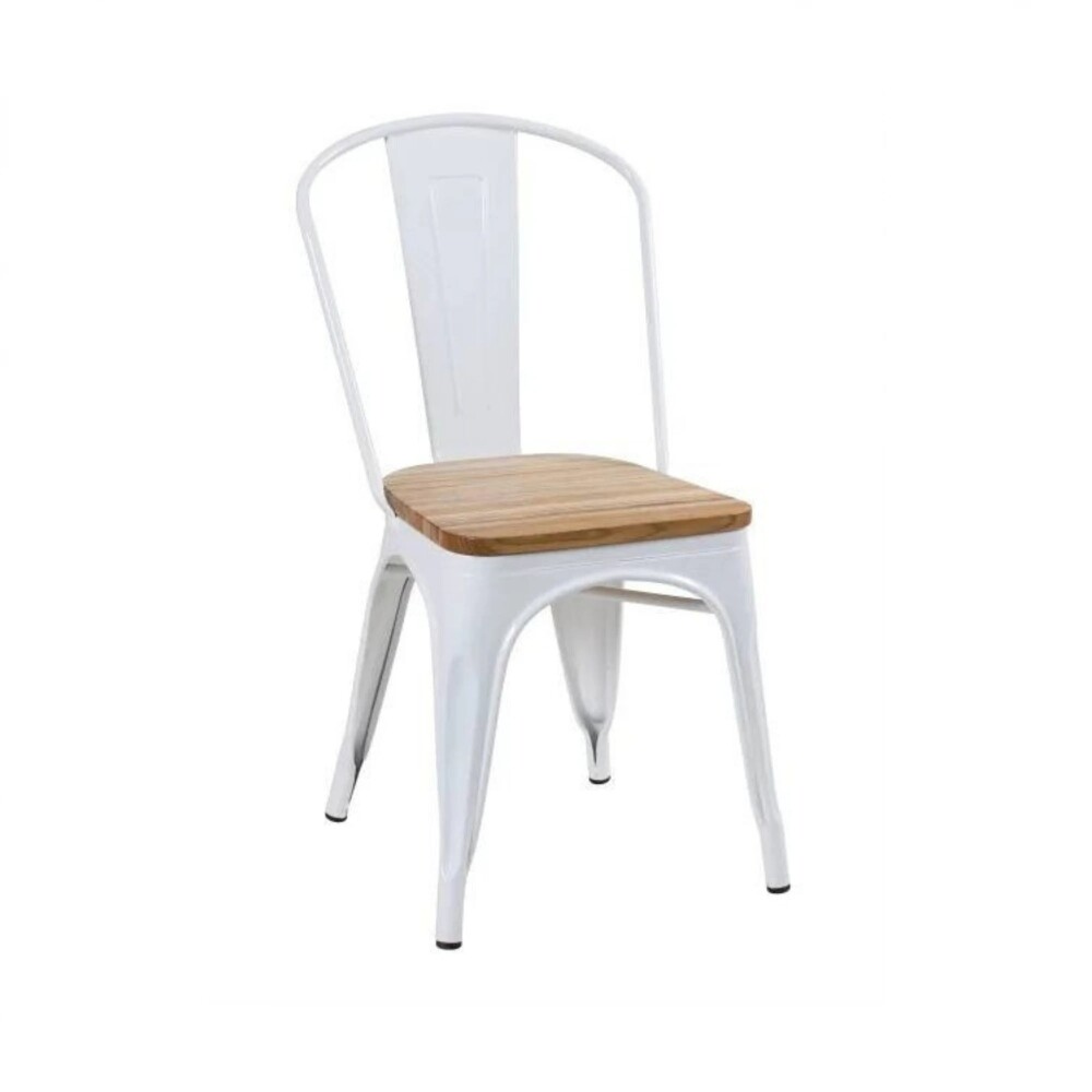Silla Tolix Pack 4 unidades Metálica Asiento En Madera Blanco