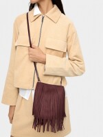 Bolso Bombonera Con Flecos Largos burdeos
