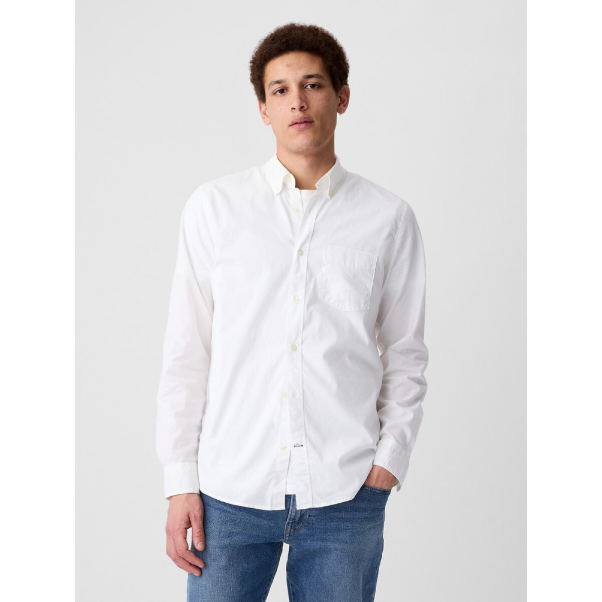 V-LS SLIM STRETCH POPLIN BASIC - WHITE 2 