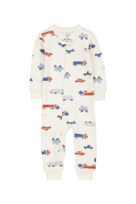Pijama una pieza de algodón, diseño autos. Talles 12-24M Sin color