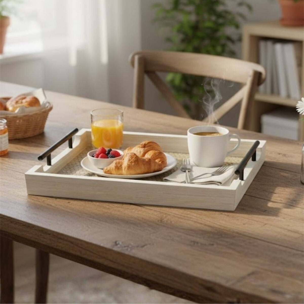 Bandeja decorativa simil madera con asa 35x25cm - Blanco y Negro 