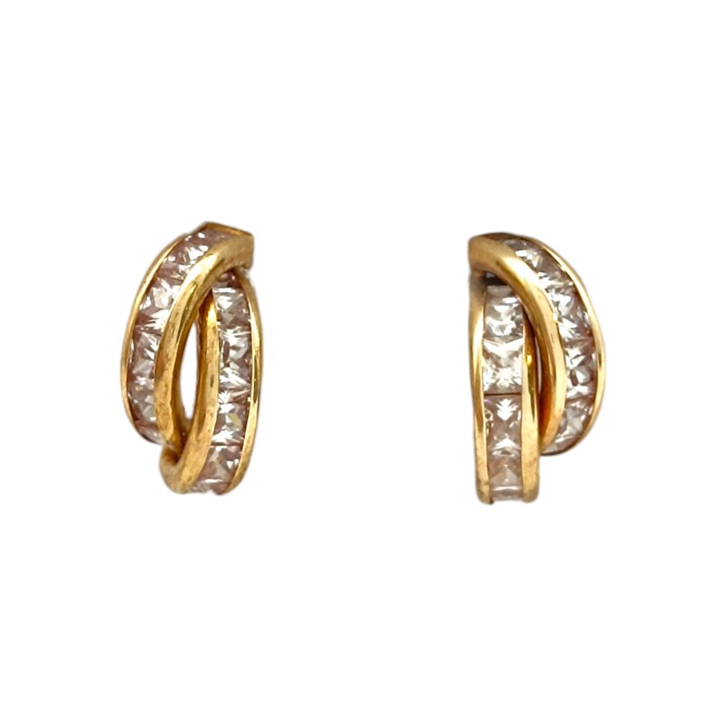Caravanas medio aro Cruzados Zirconia doble y oro- Oro bajo - Zirconia- CA8154 conpiedra