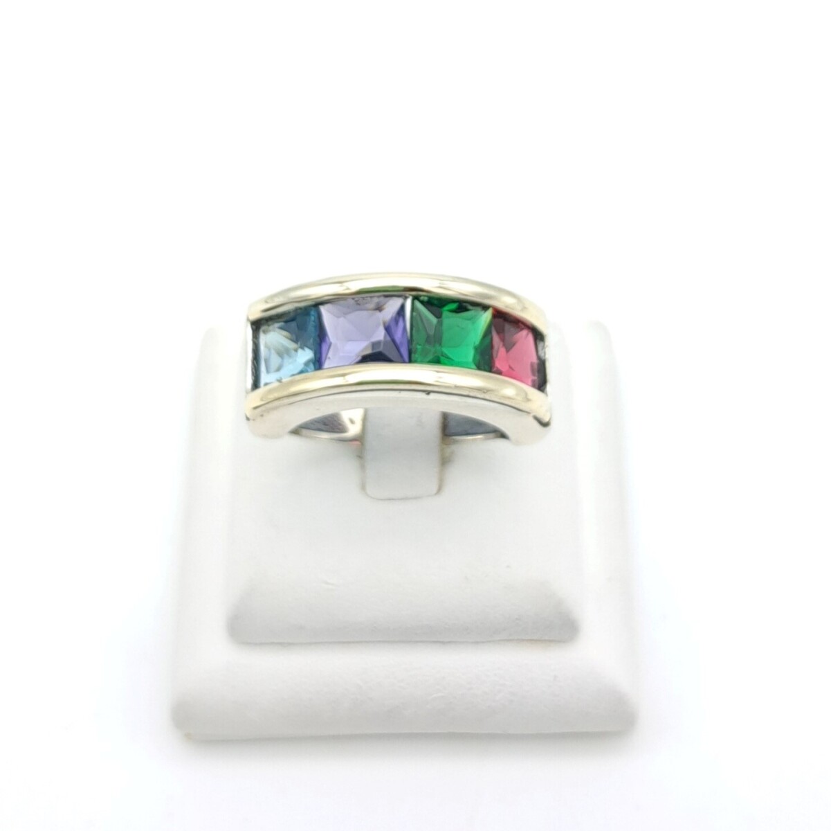 Anillo de plata 925, double en oro 18 ktes y circonias. 