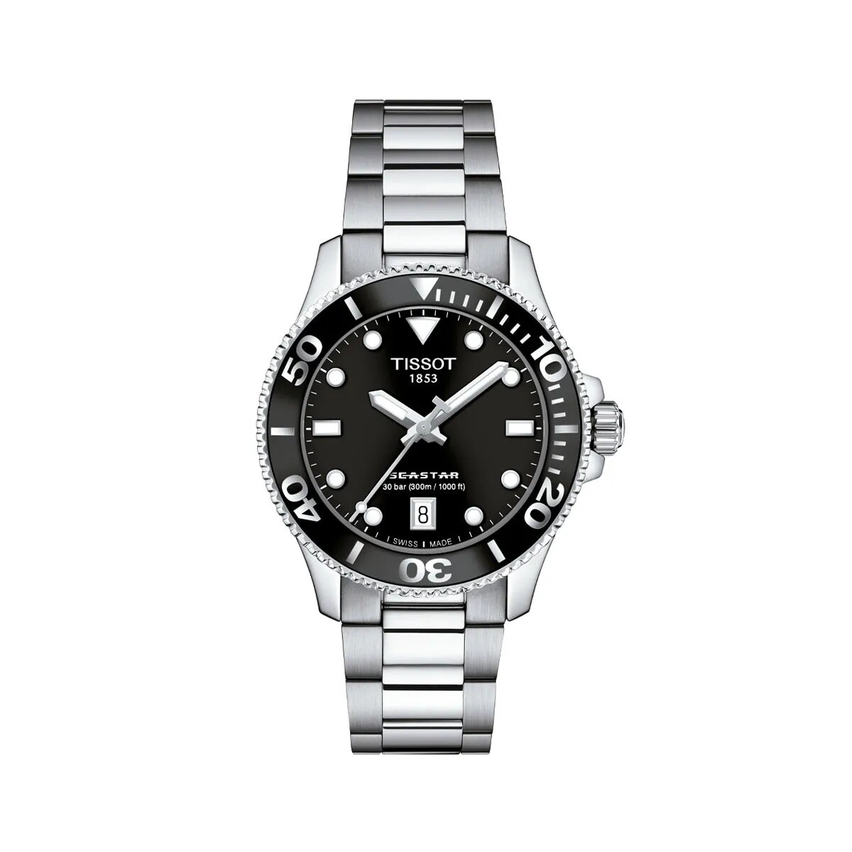 Reloj Tissot Seastar T1202101105100 para dama con correa de acero - Negro 