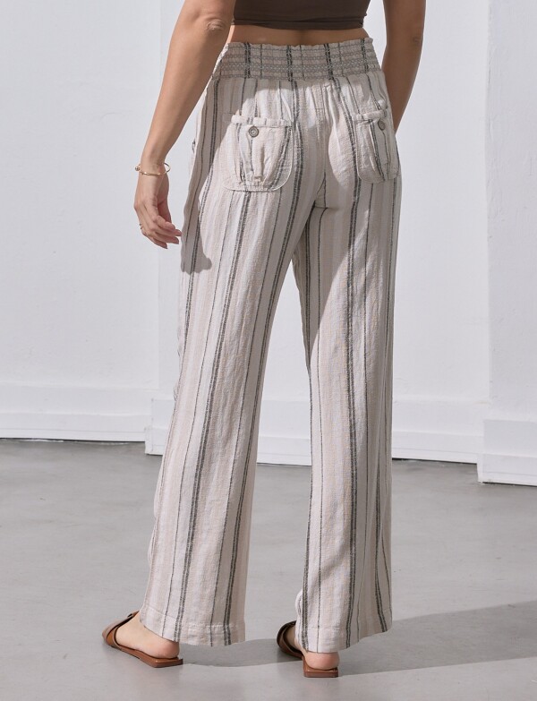 Pantalon Lino Lineas Cordel BEIGE/MULTI