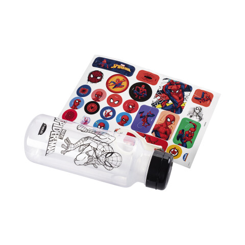 Botella Plática Abre Fácil Spiderman 600 ml con Adhesivos U