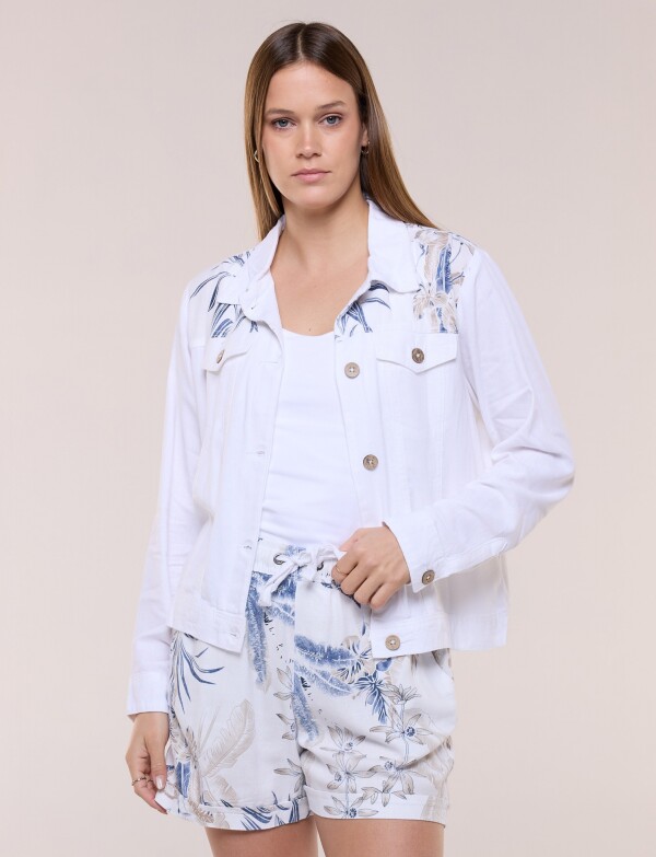Camperita Lino Con Canesú Estampado MULTI/BLANCO