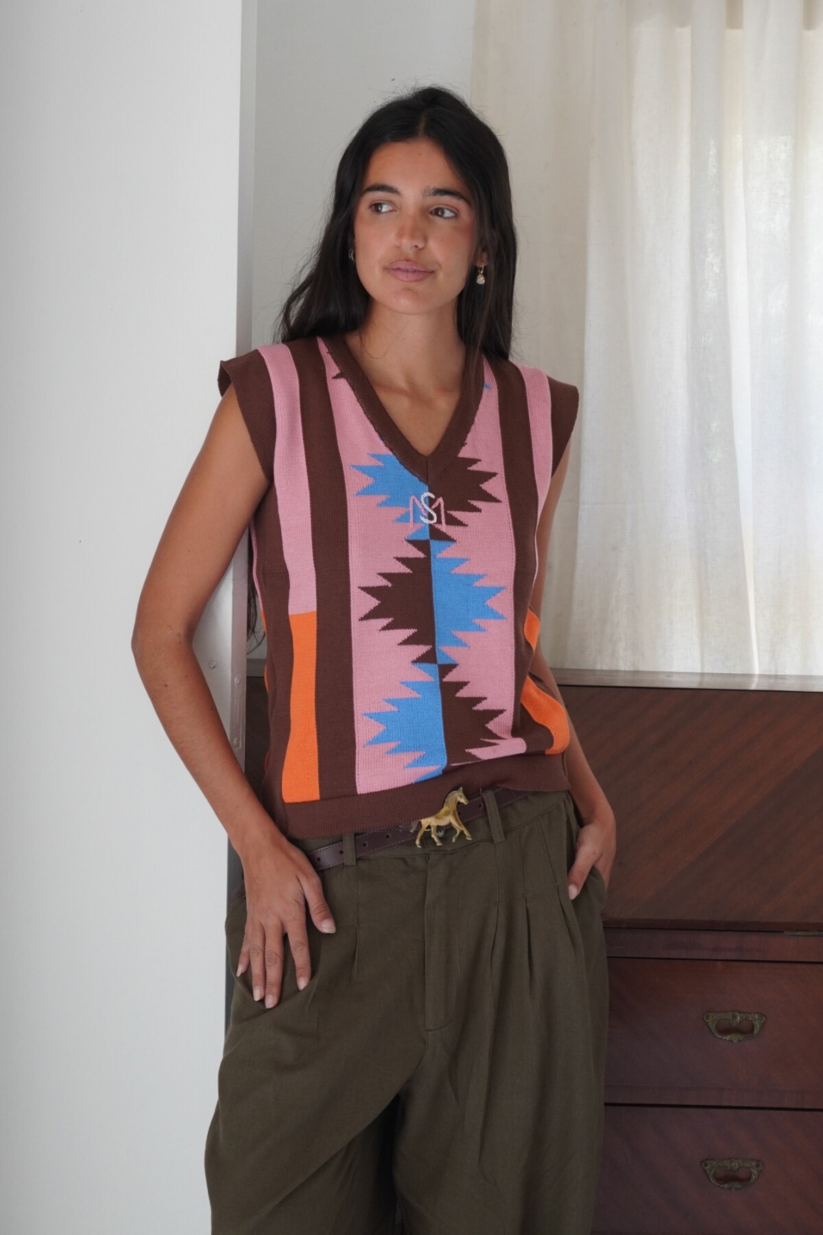 Navajo Vest Chocolate / Rosado
