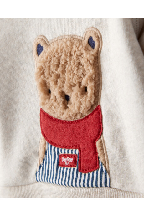 Buzo de algodón con felpa, beige, estampa oso Sin color