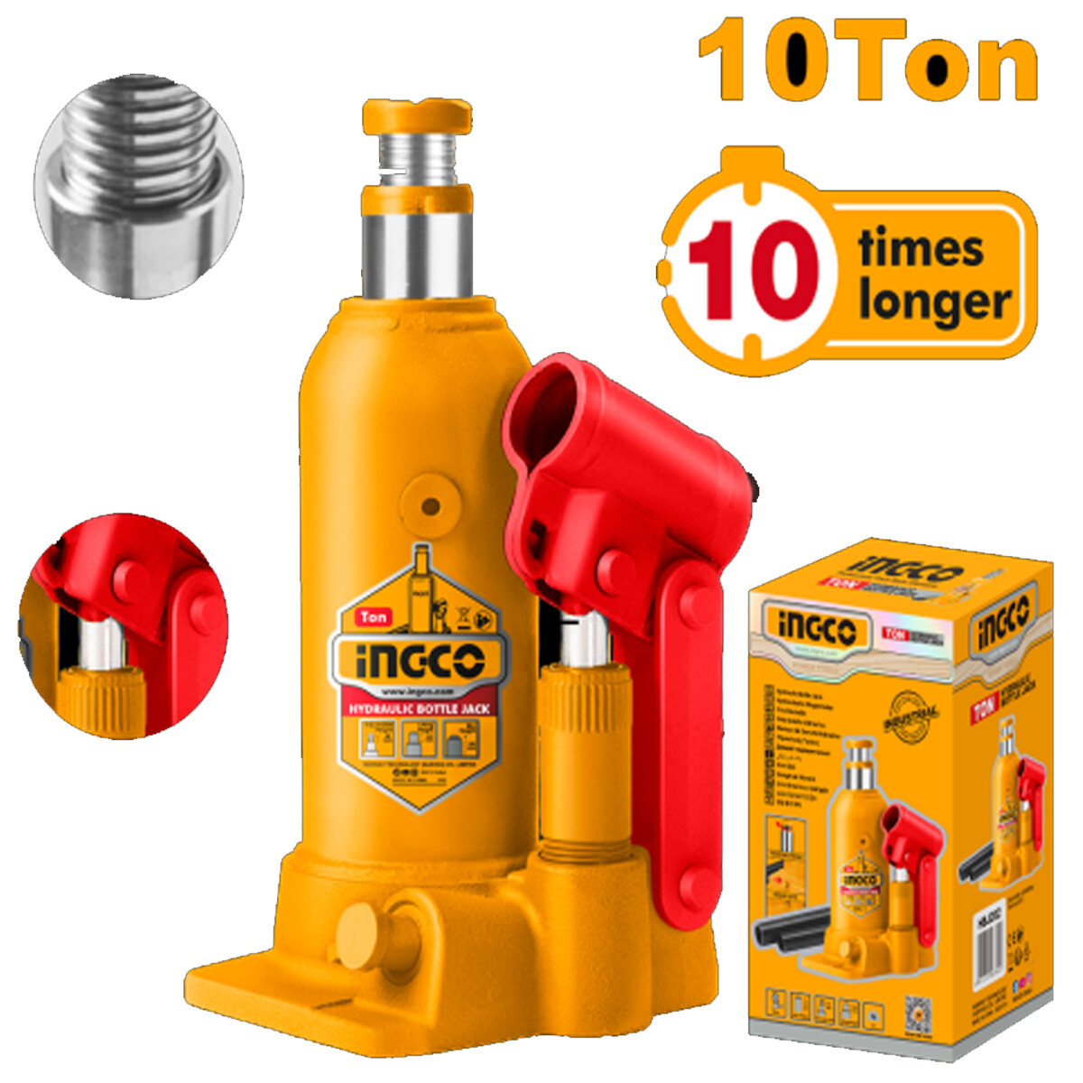 GATO HIDRÁULICO TIPO BOTELLA 10 TON INGCO HBJ1004 