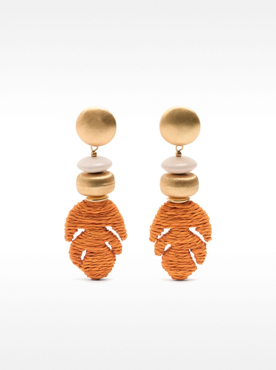 Pendientes Largos De Rafia - naranja 