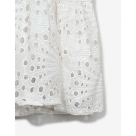 Vestido Corto De Broderie Blanco Crudo
