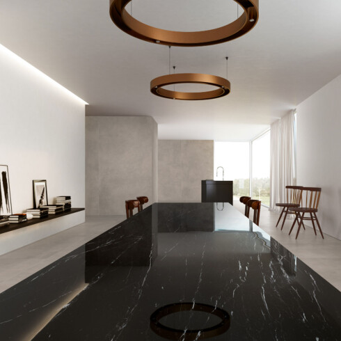 Porcelanato Marmolado Satinado 162X324Cm 12Mm Piso Pared Apto Mesada GAMAS DE NEGRO
