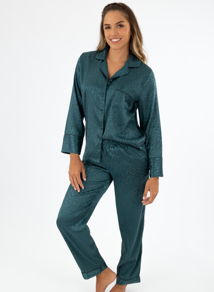PIJAMA SATEN JAQUARD LEO AZUL PIEDRA