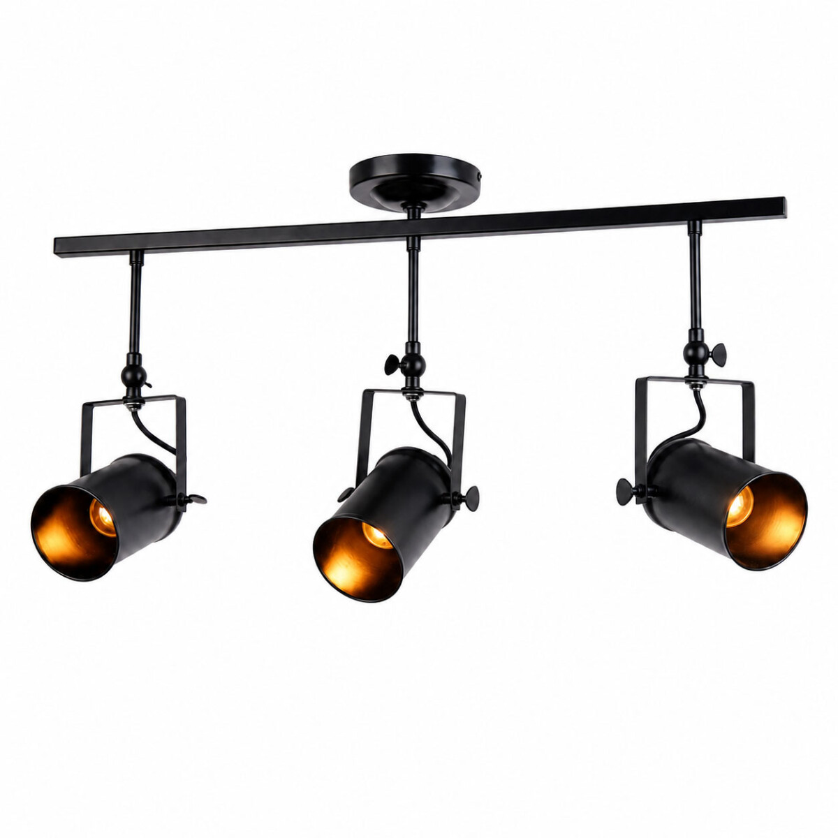 Barra Riel Spot Techo 3 Luces E27 Direccionables Metal - Negro 