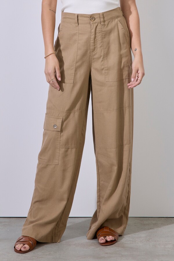 Pantalon Lino Cargo TOSTADO