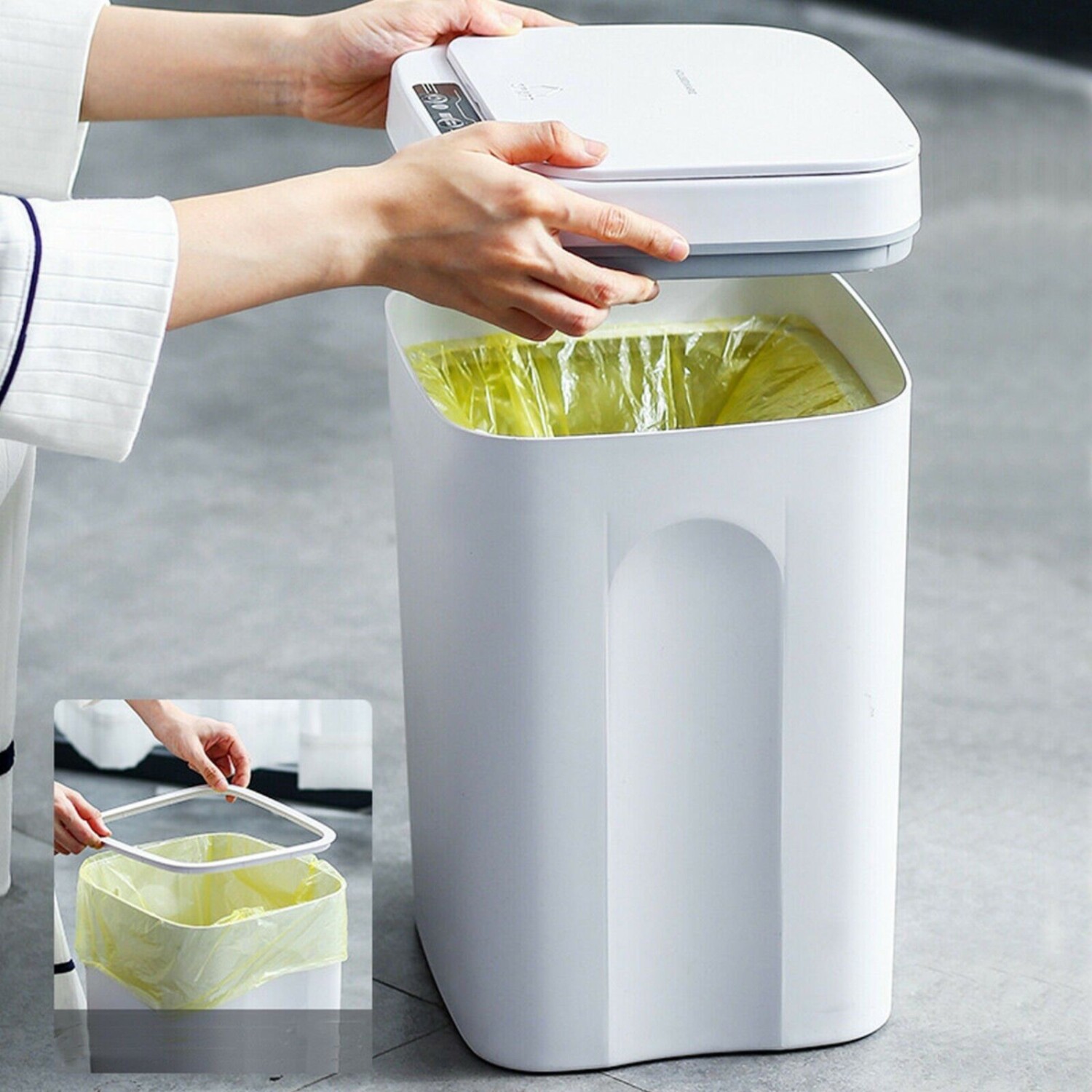 Papelera Cesto Basura Automatica 16l Basurero Sensor Color Variante Blanco Atrix