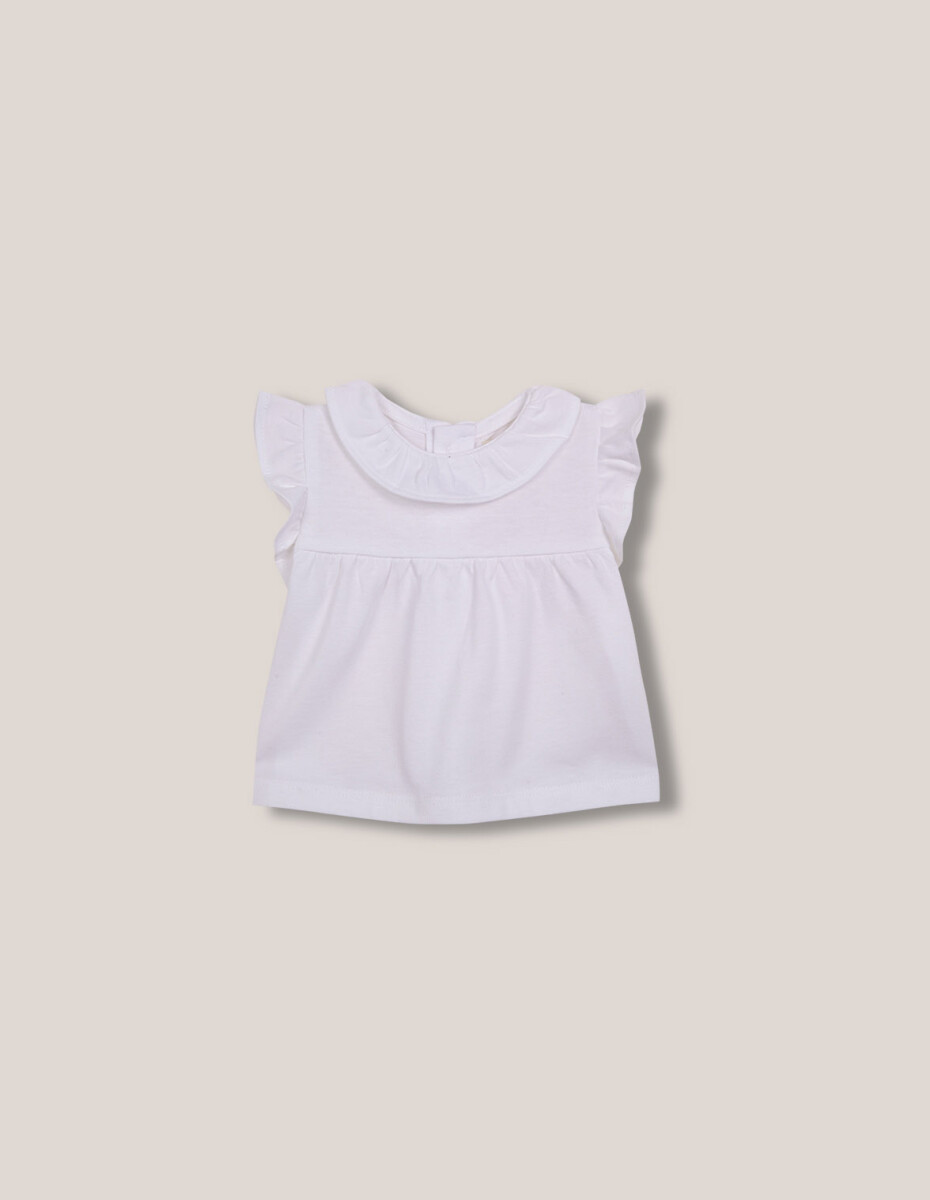 Camiseta Con Cuello Volante - Blanco 