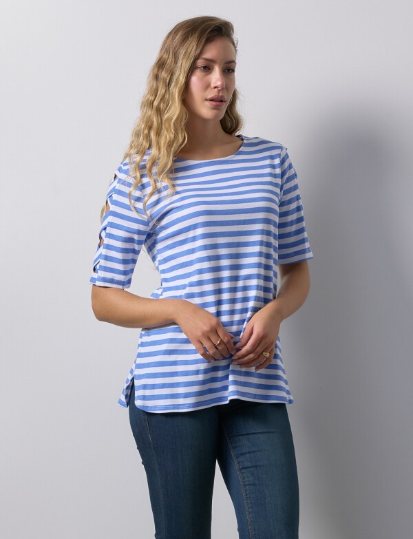 Remera Algodon Lineas AZUL/MULTI
