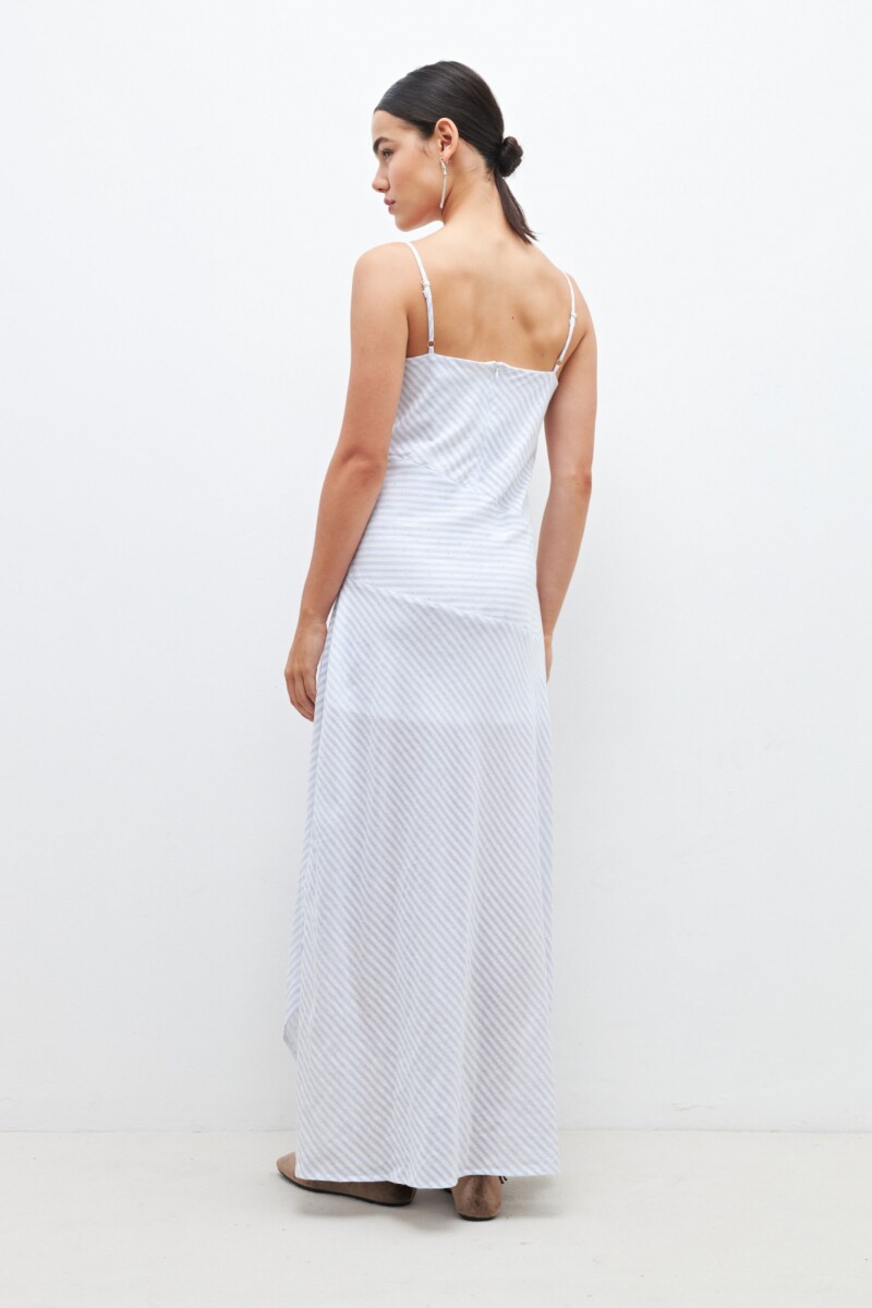 Maxi vestido a rayas con brillos celeste