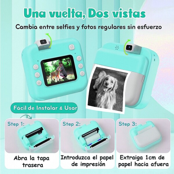 Camara Fotos Infantil Impresion Instantanea Digital Doble Ax Variante Color Verde