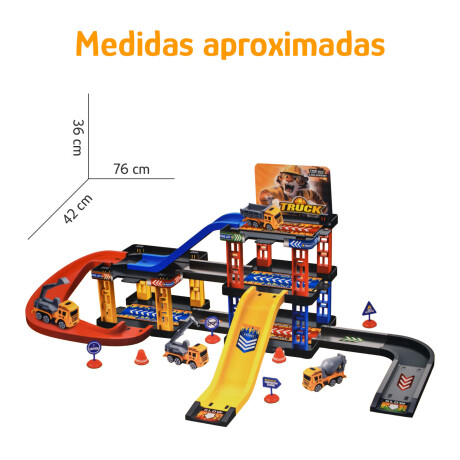 Pista de Vehículos Construcción 39Pzas Rampas Accesorios Amarillo