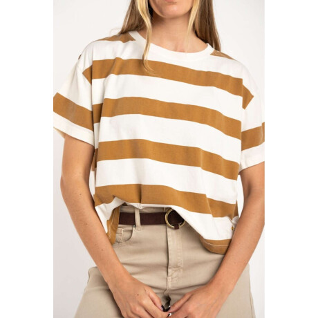 Remera Algodon Lavado Raya Camel Camel