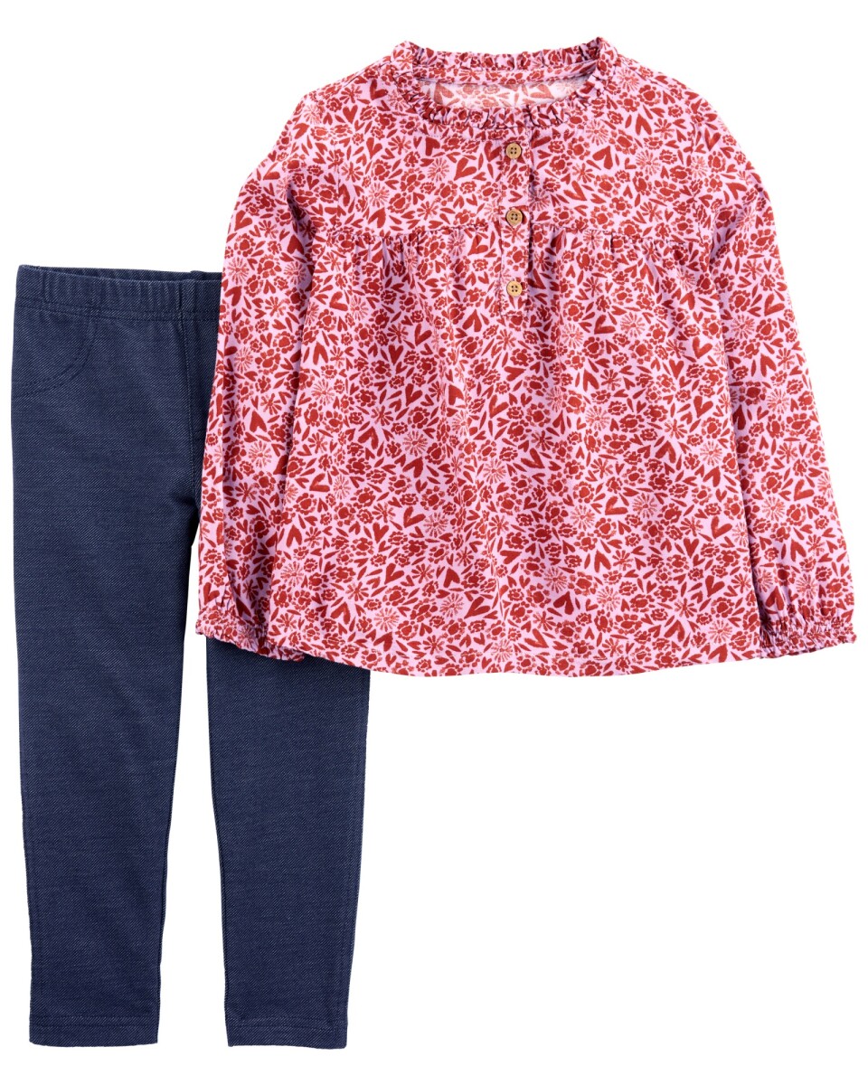 Set dos piezas, pantalón de algodón y blusa de viscosa Ecovero, diseño floral 