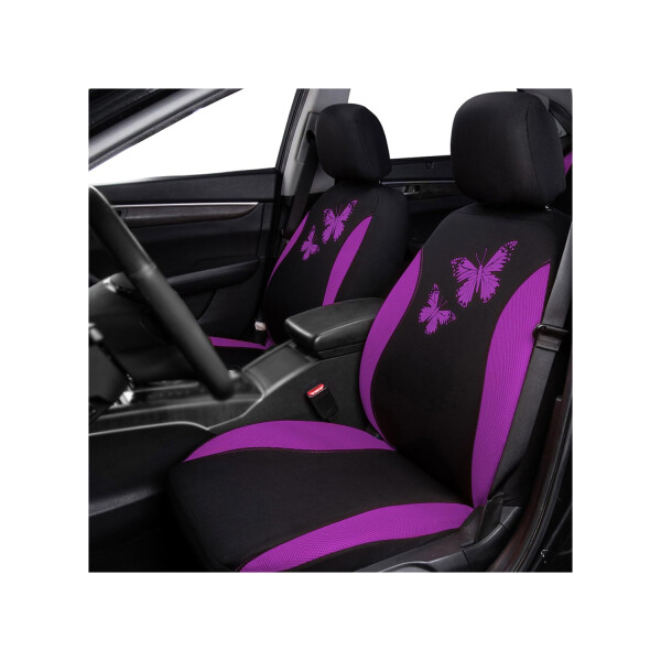 Cubreasientos Negro De Tela Con Mariposas Purpuras 9 Piezas Cubreasientos Negro De Tela Con Mariposas Purpuras 9 Piezas
