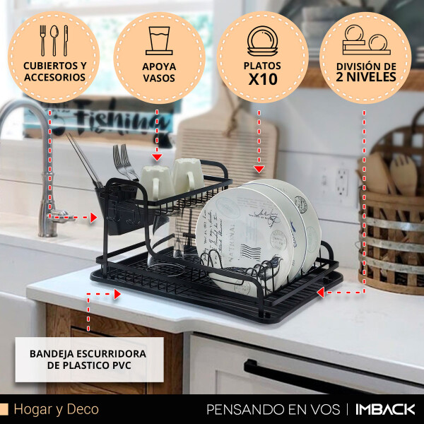 Escurridor Secaplatos trastes Vajilla 2 Pisos niveles Acero cocina IMBACK Color Negro Escurridor Secaplatos trastes Vajilla 2 Pisos niveles Acero cocina IMBACK Color Negro