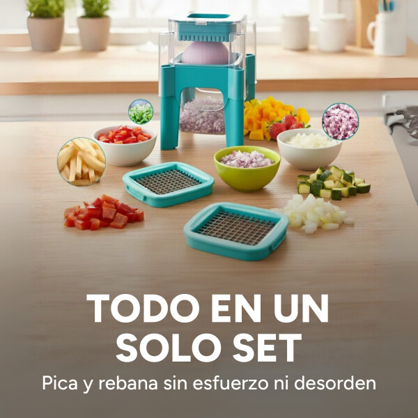 Cortador Picador de Verduras Multifunción 6 Piezas 14x14 cm Color Celeste