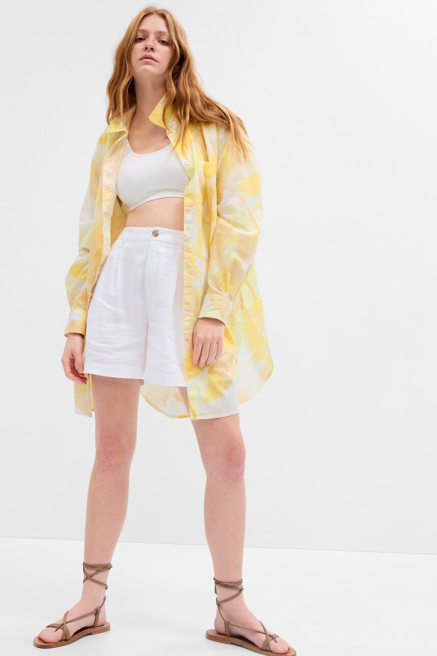 Camisa De Lino Túnica Mujer Tonal Yellow Floral