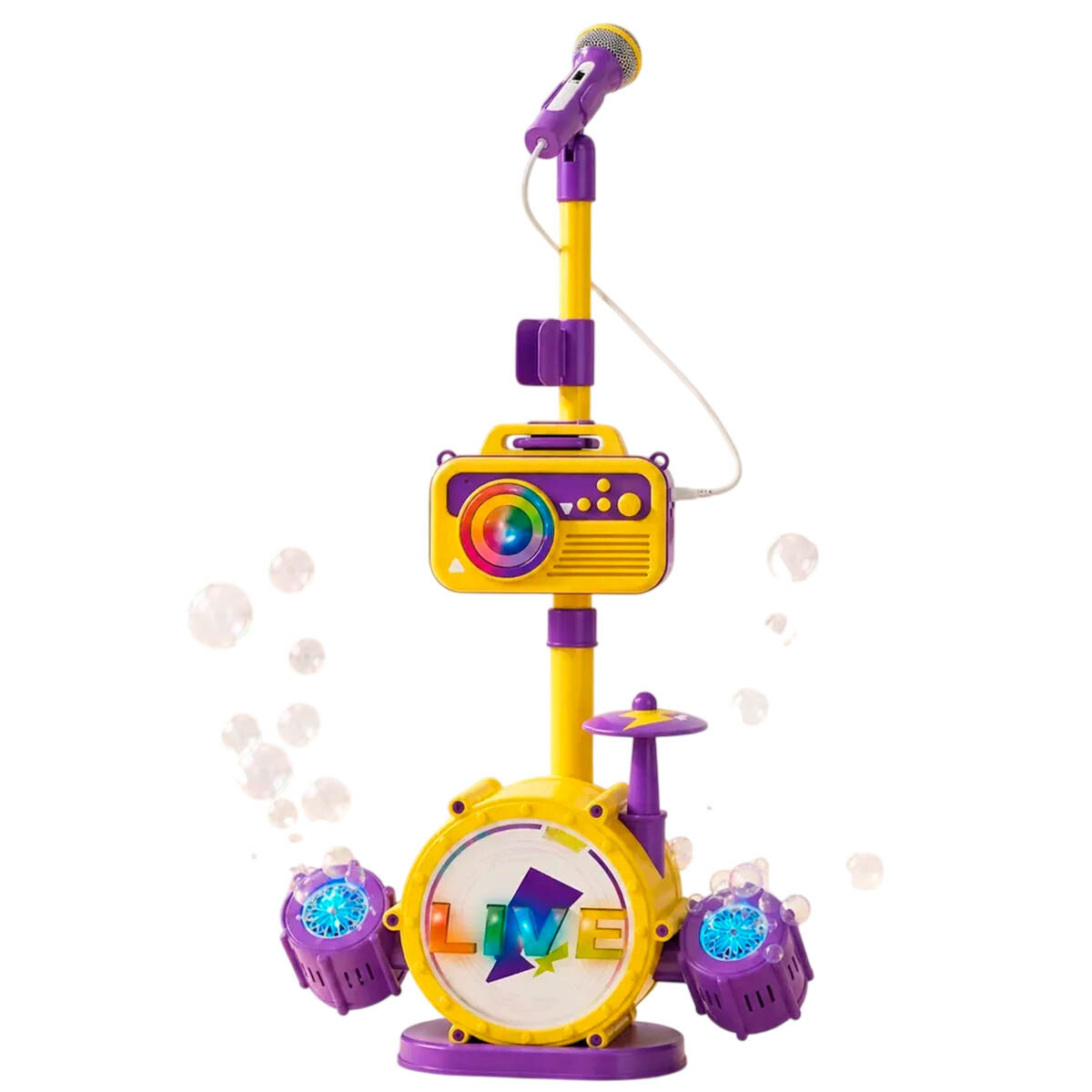 Set Musical Burbujero Batería Micrófono Sonido Y Luz - Amarillo 